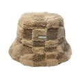 thumbnail image 1 of ZQUUVOU Winter Bucket Hat for Women Plaid Faux Fur Furry Bucket Hat Lamb Plush Soft Fluffy Warm Hat Plush Fishing Hat Khaki, 1 of 4