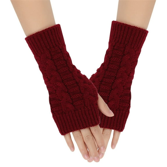 ZQUUVOU Winter Gloves for Men Women Wrist Arm Warmer Solid Knitted Long Fingerless Gloves Mitten Grip Fishing Gloves Burgundy