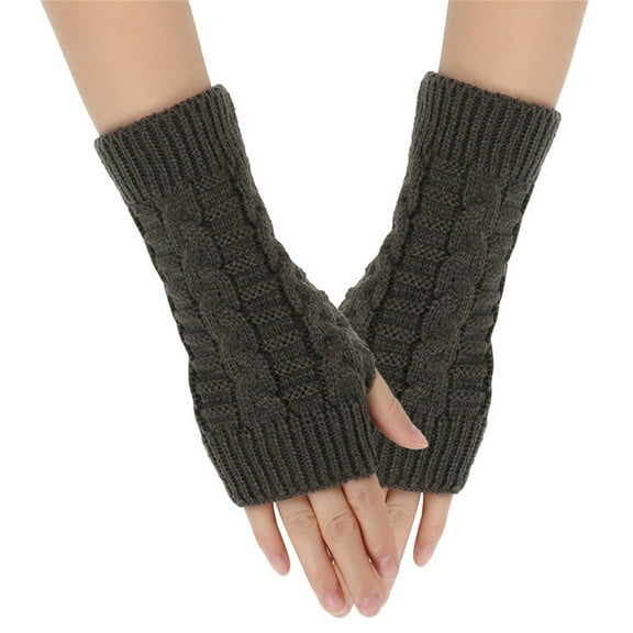 ZQUUVOU Winter Gloves for Men Women Wrist Arm Warmer Solid Knitted Long Fingerless Gloves Mitten Grip Fishing Gloves Dark Gray