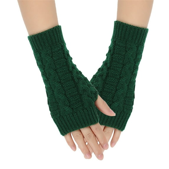ZQUUVOU Winter Gloves for Men Women Wrist Arm Warmer Solid Knitted Long Fingerless Gloves Mitten Grip Fishing Gloves Green