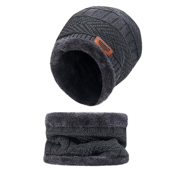 ZQUUVOU Winter Hat Sacrf Set for Men Women Warm Solid Color Skull Cap Plus Thick Hat Scarf Neck Warmer Outdoor Set Gray
