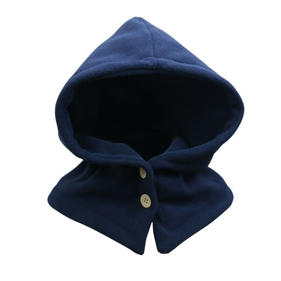 ZQUUVOU Winter Hats for Women Men Hooded Scarf Hat with Button Balaclava Knitted Skull Cap Beanie Hat Neck Warmer Gaiters Navy