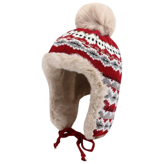 ZQUUVOU Winter Knitted Beanie Hat for Woemn Cold Hat Boho Vintage Cute Outdoor Ear Protection Warm Fairs Isle Hats Red