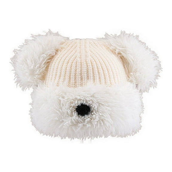 ZQUUVOU Winter Knitted Beanie Hat for Women Knitted Hats with Fuzzy Bear Ears Cute Outdoor Skin-Friendly Plush Warm Woolen Hat White
