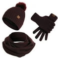 thumbnail image 1 of ZQUUVOU Woman's Winter Beanie Hat Scarf Gloves Set Casual Warm Snow Knit Skull Cap with Faux Fur Pom Solid Color Hat Scarf Glove Set Burgundy, 1 of 6