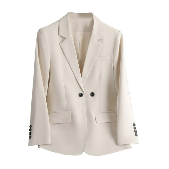 ZQUUVOU Women Business Blazers with Solid Color Long Sleeve Pocket Suit Jacket (Beige,XL)