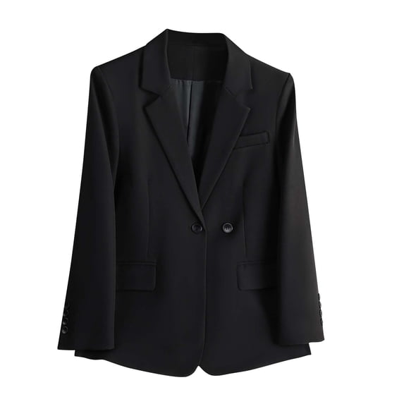 ZQUUVOU Women Business Blazers with Solid Color Long Sleeve Pocket Suit Jacket (Black,XL)