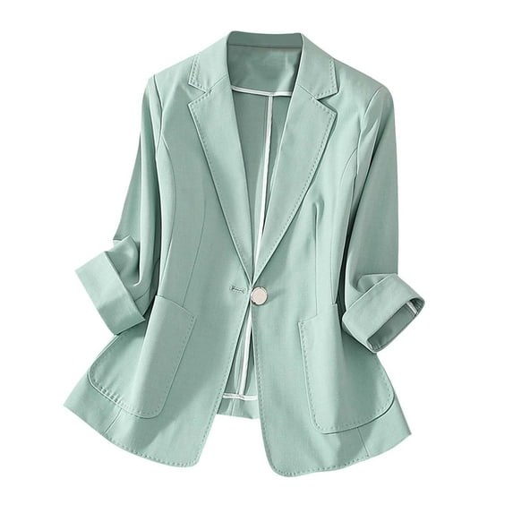 ZQUUVOU Women Business Blazers with Solid Color Long Sleeve Pocket Suit Jacket (Blue,4XL)