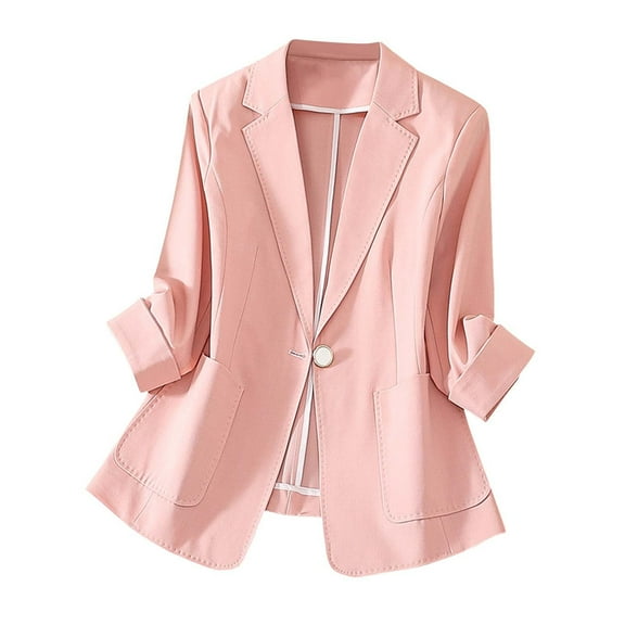 ZQUUVOU Women Business Blazers with Solid Color Long Sleeve Pocket Suit Jacket (Pink,M)