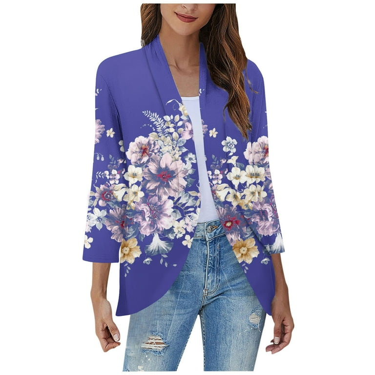 ZQUUVOU Women Casual Printed Fashionable Loose Lace Blazer Top