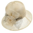 thumbnail image 1 of ZQUUVOU Women Organza Hat Wide Brim Mesh Beach Cap Sun Protection Hats Cocktail Church Tea Party Wedding Bridal Flower Hat Beige, 1 of 4