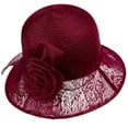 thumbnail image 1 of ZQUUVOU Women Organza Hat Wide Brim Mesh Beach Cap Sun Protection Hats Cocktail Church Tea Party Wedding Bridal Flower Hat Burgundy, 1 of 4