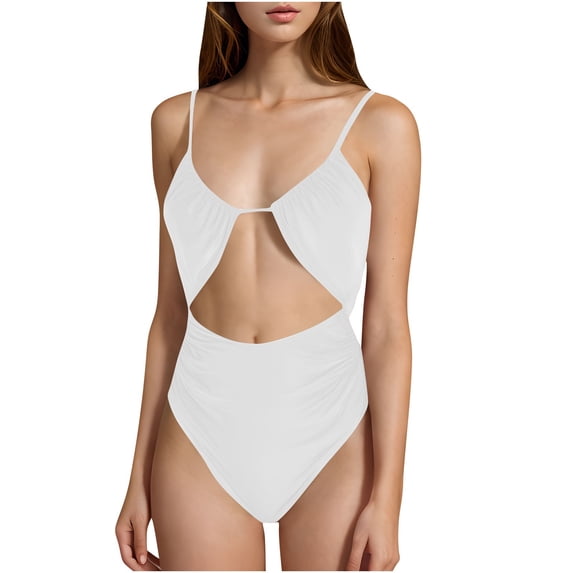 ZQUUVOU Women Two Bikini Set Padded Push Up Swimwear Swimsuit (White,M)