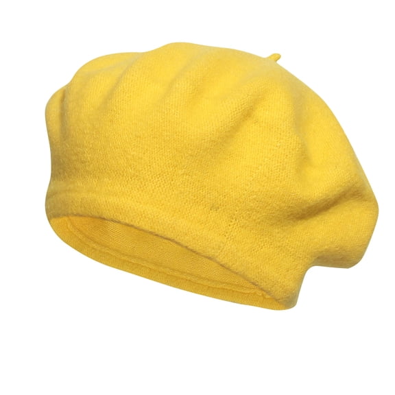 ZQUUVOU Women Wool Beret Hats Solid Color Classic Beanie Winter Cap Beanie Hats Fashion Beret Caps for Girls Lady Yellow