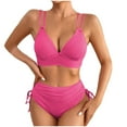 thumbnail image 1 of ZQUUVOU Women's String Triangle Bikini Set Solid Color Athletic Two Piece Swimsuit Drawstring V Neck Tops with Padded Hot Pink, 1 of 5