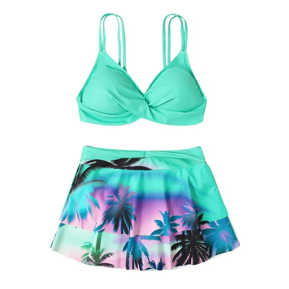 ZQUUVOU Women's Two Piece Bikini Set with Skirt Underwire Push Up Top High Waisted Bottom Tummy Control Swimsuit Green