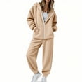 thumbnail image 1 of ZQUUVOU Women's 2 Piece Sets Hooded Sweatshirt Pants Set Zip Up Long Sleeve Front Pockets Lounge Jogger Suit Warm Outfit Beige, 1 of 9