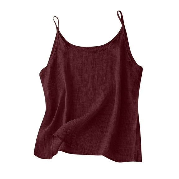 ZQUUVOU Women's 2025 Cotton Linen Camisole Tops Spaghetti Strap Solid Color Camisole Top Burgundy (S)