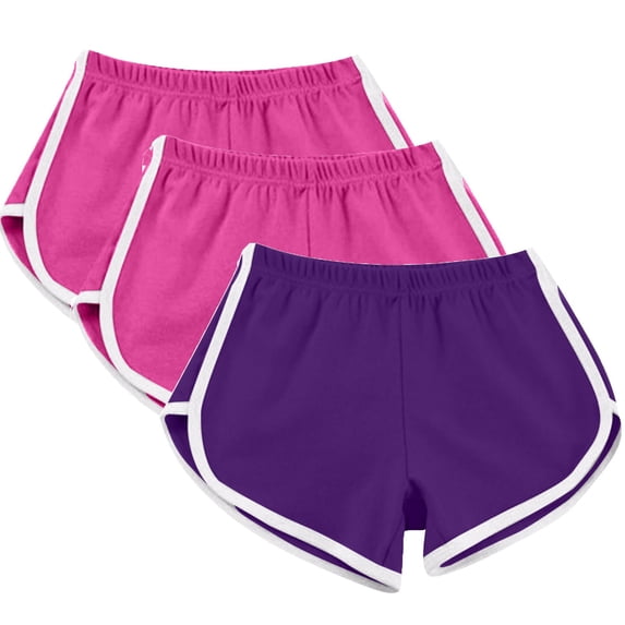 ZQUUVOU Women's 3 Packs Sport Shorts Cotton Yoga Running Workout Lounge Shorts Summer Athletic Elastic Band Pants Purple