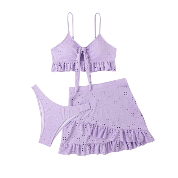 ZQUUVOU Women's 3 Piece Swimsuits Ruffle Hem Tummy Control Beachwear with Cover Up Skirt Modest Bathing Suits Purple