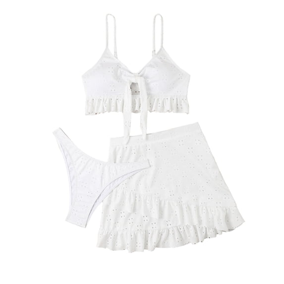 ZQUUVOU Women's 3 Piece Swimsuits Ruffle Hem Tummy Control Beachwear with Cover Up Skirt Modest Bathing Suits White