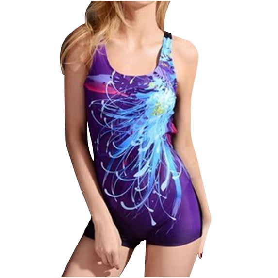 ZQUUVOU Women's Athletic One Piece Swimsuit Boyleg Sport Bathing Suit Tummy Control Comfortable Swimwear Teens Girl Purple