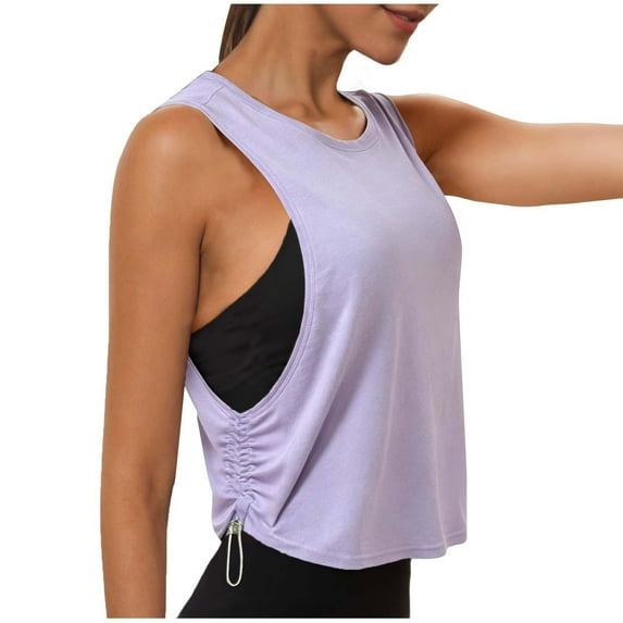 ZQUUVOU Women's Athletic Tank Top Solid Color Round Neck Sleeveless with Side Elastic Buckle Adjustable Gym Top Purple