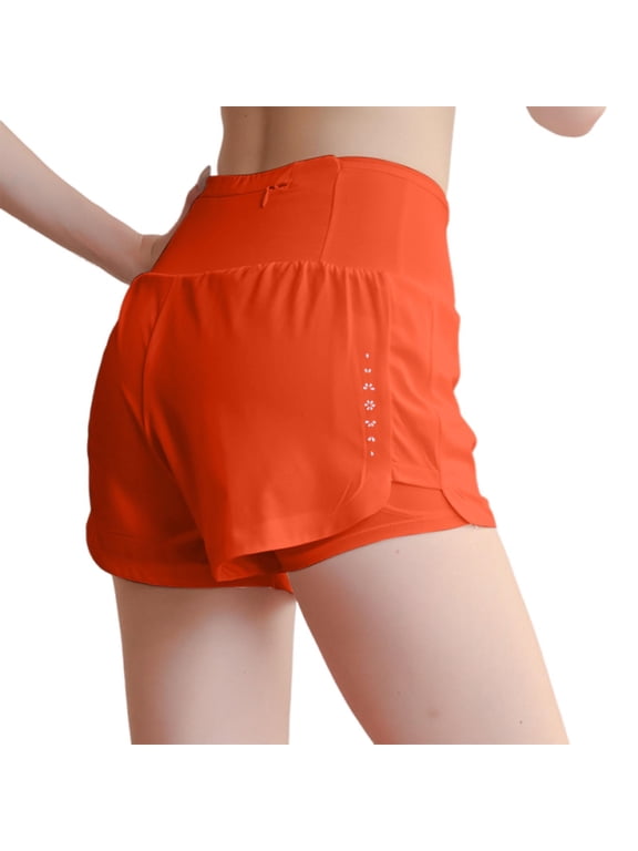 Women's Athletic Workout Shorts Activewear Elastic Waist Gym Running Shorts(Orange,M)