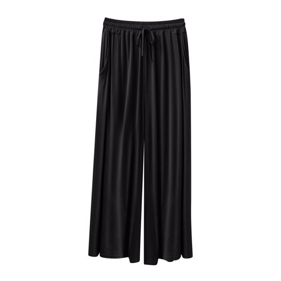 ZQUUVOU Women's Baggy Pants Plus Size High Waist Drawstring Wide Leg Pants Loose Lounge Wear Outdoor Home Pants Black