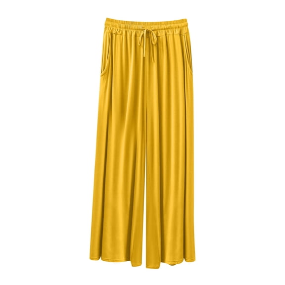 ZQUUVOU Women's Baggy Pants Plus Size High Waist Drawstring Wide Leg Pants Loose Lounge Wear Outdoor Home Pants Yellow