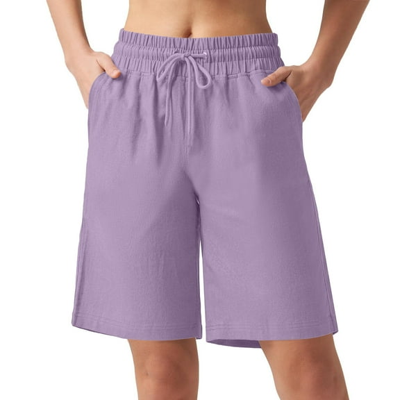 ZQUUVOU Women's Bermuda Pants Drawstring Summer High Waisted Loose Drawstring Pants(Purple,S)
