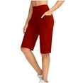 thumbnail image 1 of ZQUUVOU Women's Bermuda Shorts Solid Color High Waist Elastic Casual Yoga Shorts(Red,L), 1 of 9