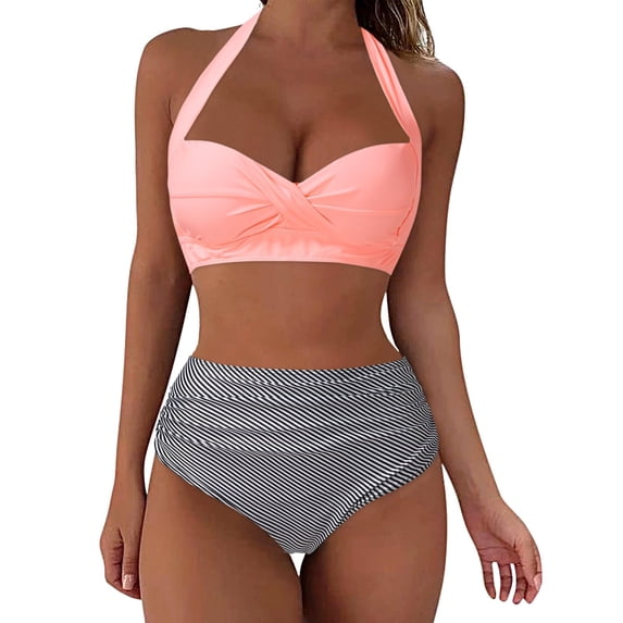 ZQUUVOU Women's Bikini Set 2 Piece Matching Solid Color Swimsuit with Removable Padding Underwire Swimming Sun Pink