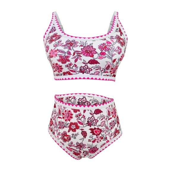 ZQUUVOU Women's Bikini Set Bikini Print 2-Piece Swimsuit High Waist Swimsuit Floral Print Swimsuit (Hot Pink,S)