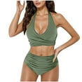 thumbnail image 1 of ZQUUVOU 2 Piece Swimsuit for Women High Waist Scoop Neck Halter Solid Color Modest Bikini Set Beach Pool Swimwear Olive Green, 1 of 5