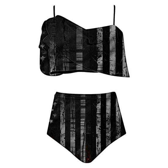 ZQUUVOU Women's Bikini Set Tummy Control Ruffled Swimsuit Set (C-Black,S)