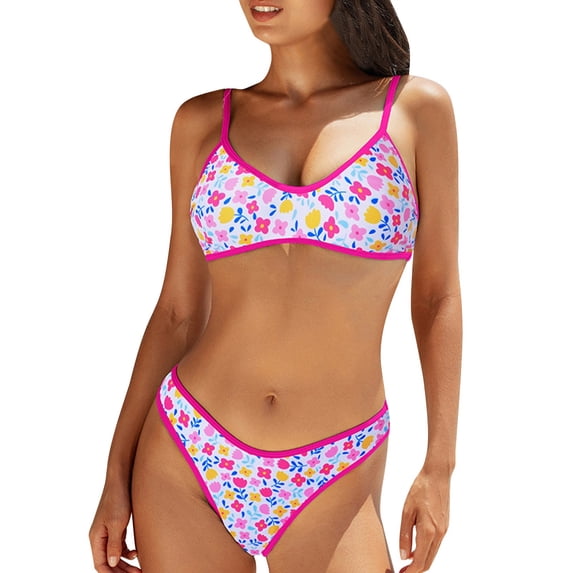ZQUUVOU Women's Bikini Set Two Piece 2025 Spring Halter Split Swimsuit Set (B-Hot Pink,L)