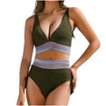 thumbnail image 1 of ZQUUVOU Women's Bikini Swimsuit Set Color Block V Neck Drawstring High Waist Adjustable Push Up Swimsuit Set Brown, 1 of 7