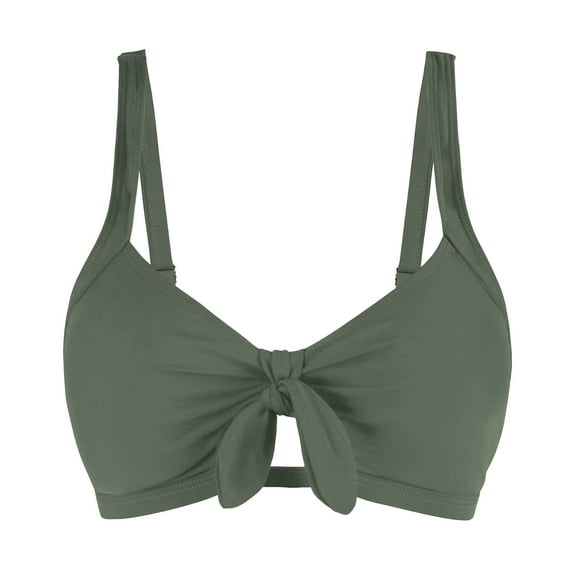 ZQUUVOU Women's Bikini Top Solid Color Push-Up Padded Swimsuit Blouse (Green,L)