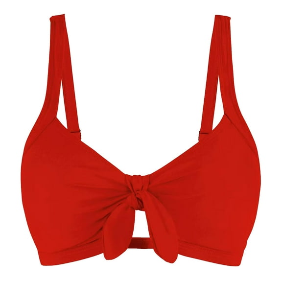 ZQUUVOU Women's Bikini Top Solid Color Push-Up Padded Swimsuit Blouse (Red,2XL)