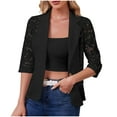 thumbnail image 1 of ZQUUVOU Women's Blazer Open Front Solid Color Button Long Sleeve Lace Jacket (Black,M), 1 of 7