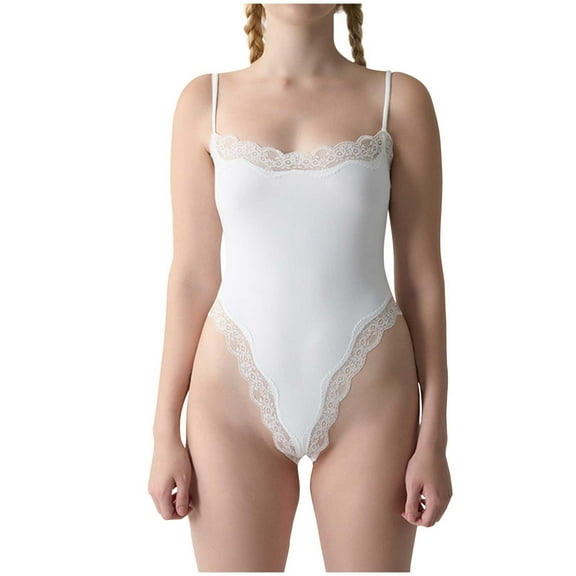 ZQUUVOU Women's Bodysuits Shapewear Seamless Square Neck Tummy Control Thong Shapewear Bodysuit Tank Tops Bodysuit White