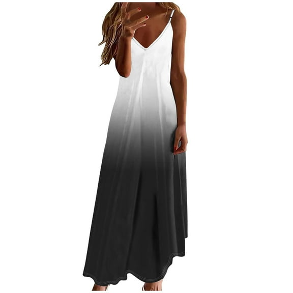 ZQUUVOU Women's Boho Maxi Dress Gradient Vacation Beach Sundresses Airy Dresses Fashion Casual Flowy Loose Maxi Clothes Black