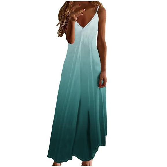 ZQUUVOU Women's Boho Maxi Dress V Neck Sleeveless Sundress Gradient Vacation Beach Sundresses Loose Maxi Dresses Casual Outfit Olive Green