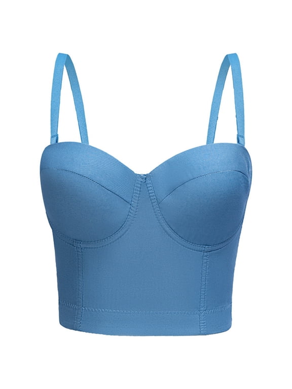Women's Boned Camisole Top with Pads Underwire Bustier Outerwear Crewneck Tummy Control Shapewear Cropped Tops Blue