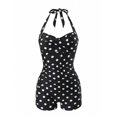 thumbnail image 1 of ZQUUVOU Women's Boyleg One Piece Swimsuit Ruched Polk Dot Tummy Control Halter Neck Shorts Modest Slimming Beach Swimwear Black, 1 of 6