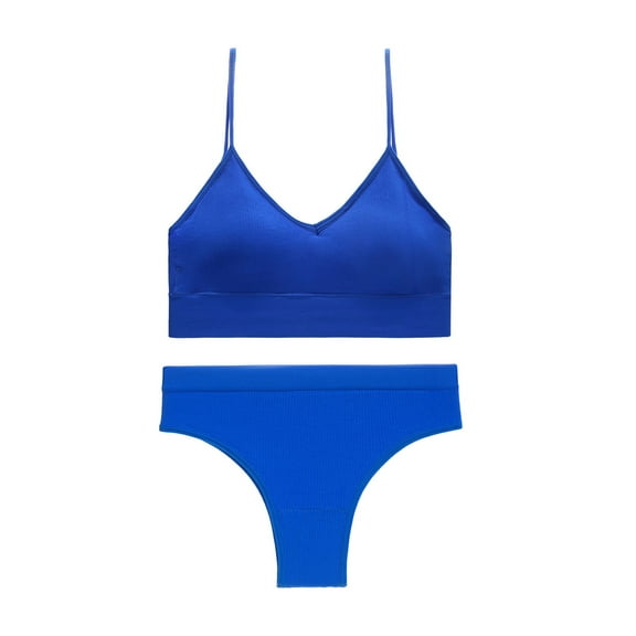 ZQUUVOU Women's Bralette Hipster Set 2 Piece Seamless Soft Bralette and Thong Wireless No Show for Women Everyday Blue