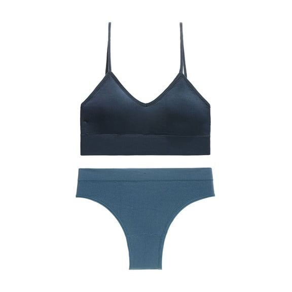 ZQUUVOU Women's Bralette Hipster Set 2 Piece Seamless Soft Bralette and Thong Wireless No Show for Women Everyday Dark Blue