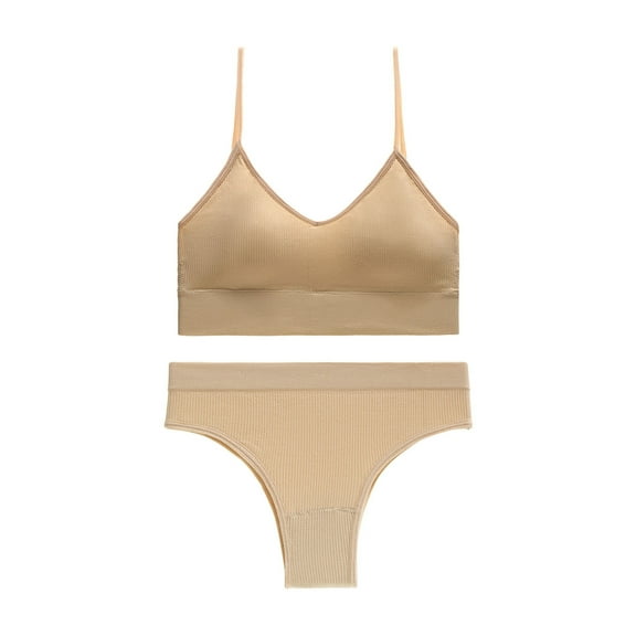 ZQUUVOU Women's Bralette Hipster Set 2 Piece Seamless Soft Bralette and Thong Wireless No Show for Women Everyday Khaki