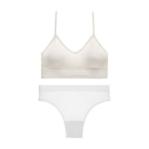 ZQUUVOU Women's Bralette Hipster Set 2 Piece Seamless Soft Bralette and Thong Wireless No Show for Women Everyday White